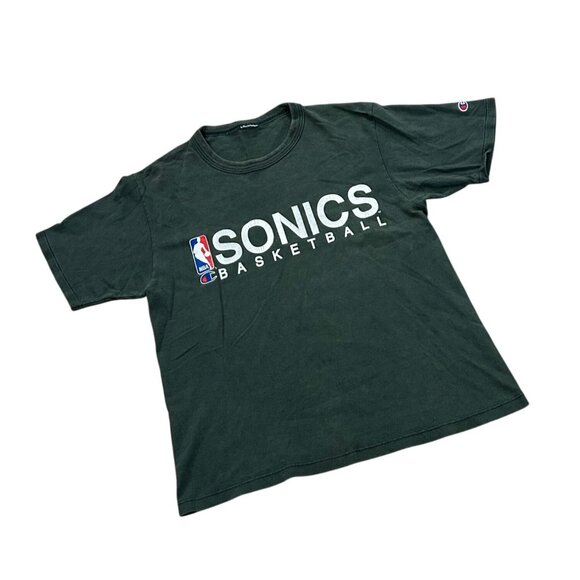 Vintage 1990's Champion Seattle Sonics NBA Basketball Green T-Shirt Men's Medium - Picture 3 of 7